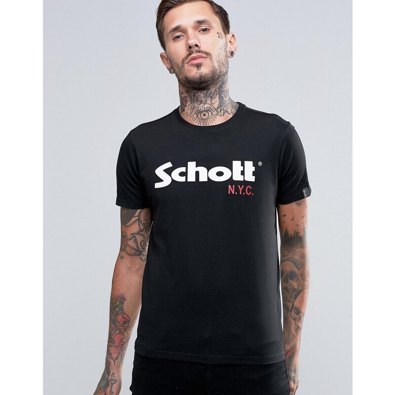 Schott - T-Shirt mit großem Logo - Schwarz
