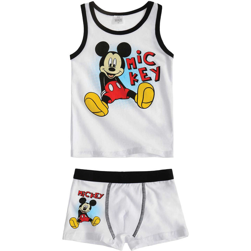 Disney Mickey Unterwäsche-Set 2tlg weiß in Größe 98 für Jungen aus 95% Baumwolle 5% Elastan