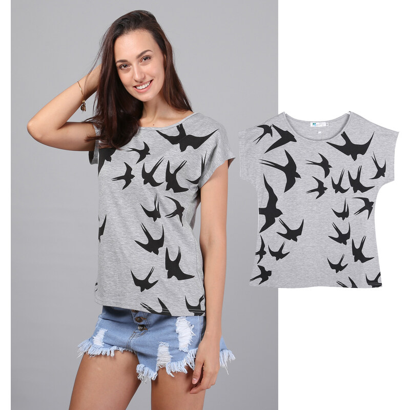 Lesara T-Shirt mit Schwalben-Print - M