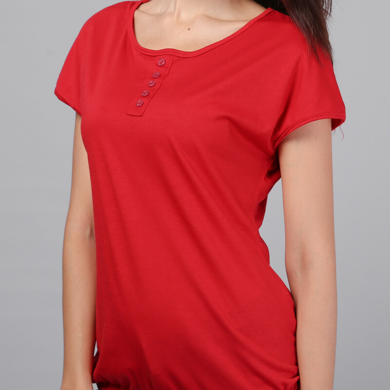 Lesara T-Shirt mit Zierknopfleiste - Rot - M