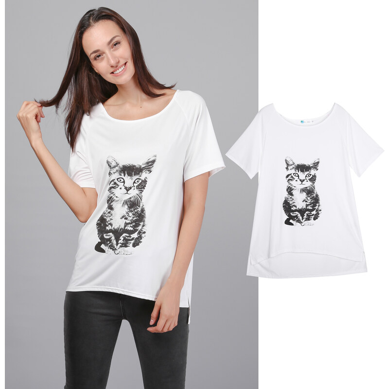 Lesara T-Shirt mit Kätzchen-Print - L