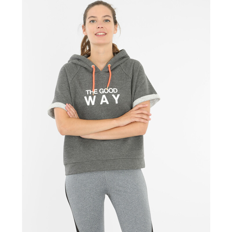 Running Cropped-Sweatshirt mit Kapuze Anthrazitgrau, Größe M -Pimkie- Mode für Damen