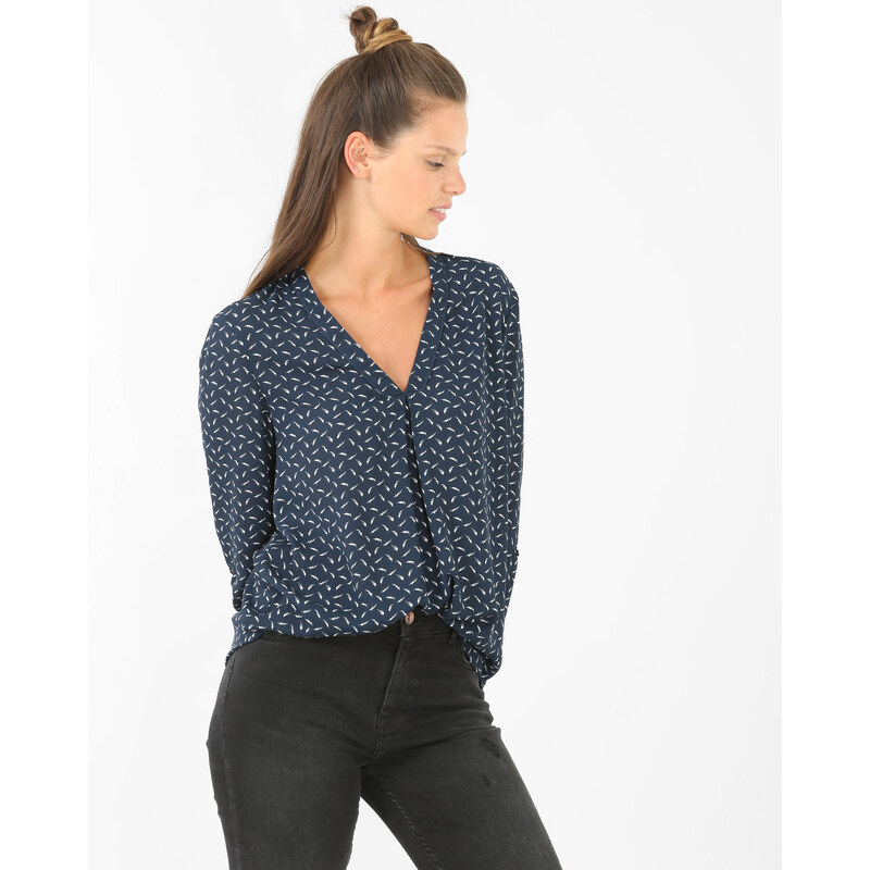Bedruckte Bluse mit V-Ausschnitt Marineblau, Größe M -Pimkie- Mode für Damen