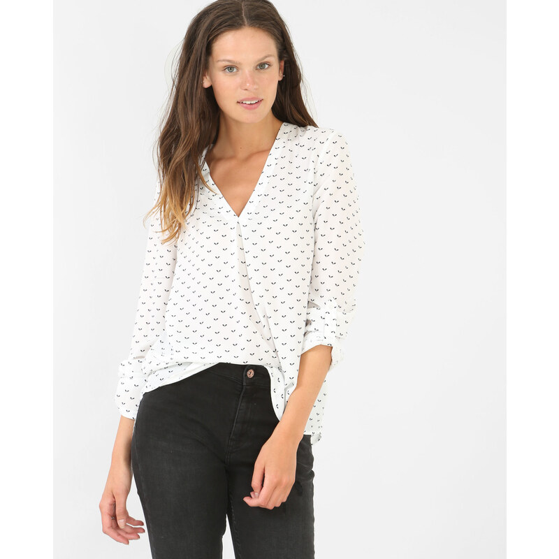Bedruckte Bluse mit V-Ausschnitt Altweiß, Größe L -Pimkie- Mode für Damen