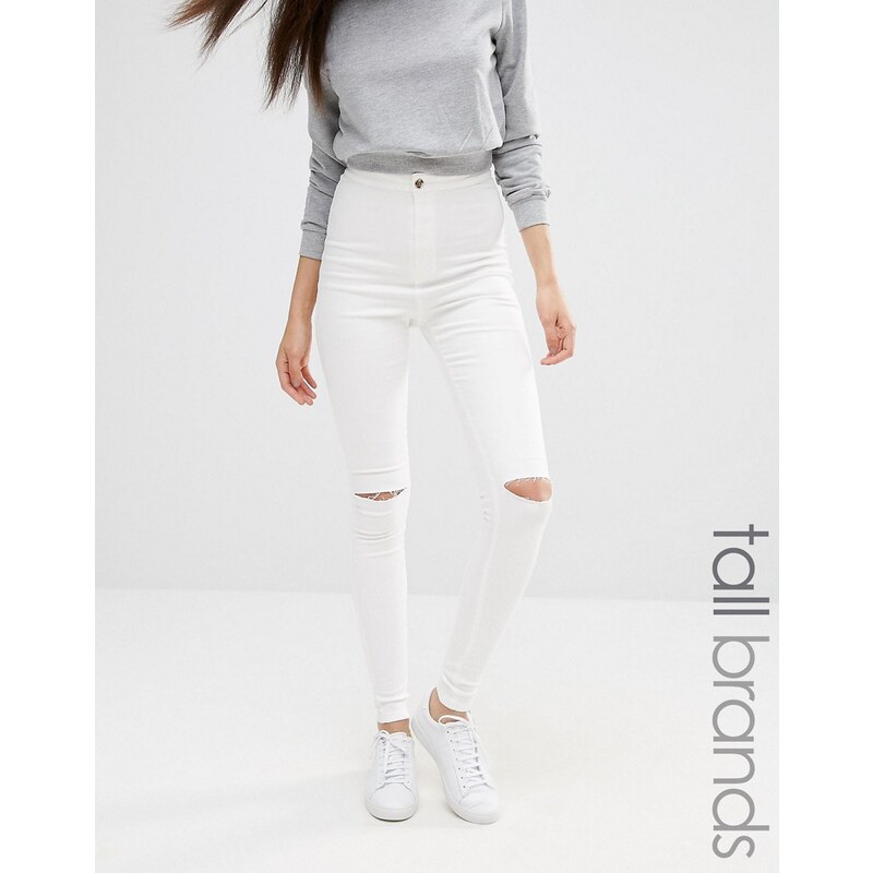 Missguided Tall - Vice - Superstretchige weiße Jeans mit hoher Taille und Rissen - Weiß