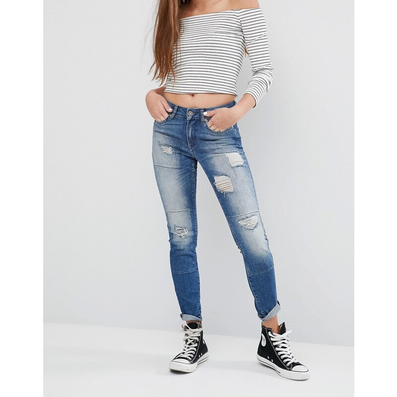 Noisy May - Lucy - Enge Jeans mit gerippten Flicken, Länge 30 - Blau