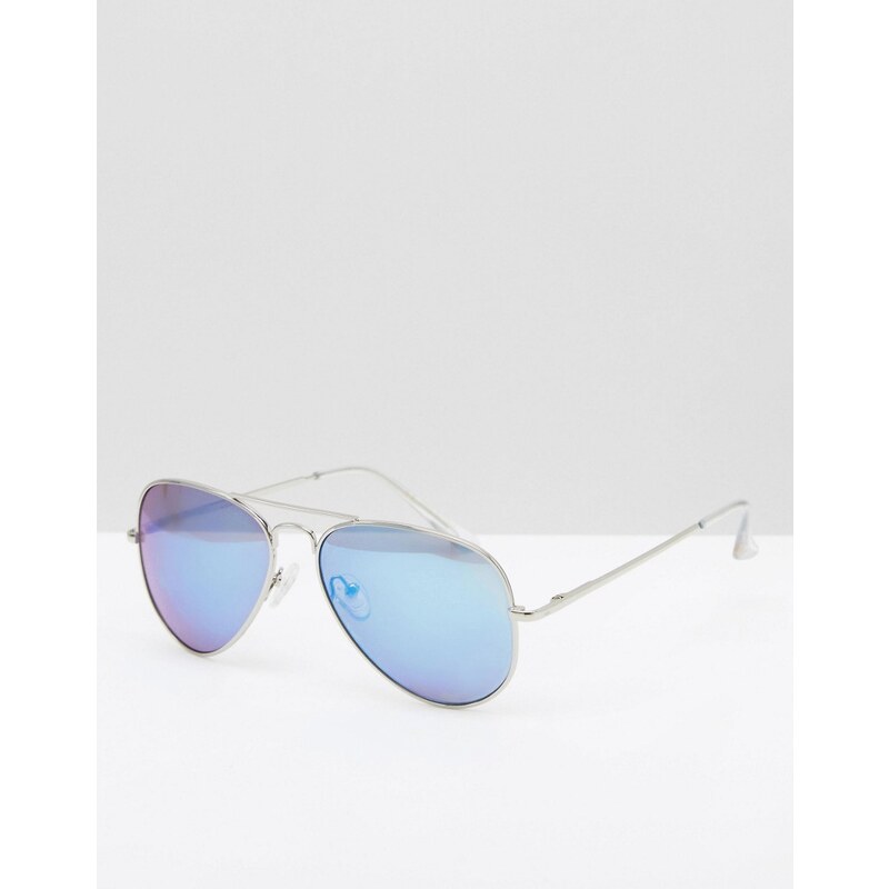 Abercrombie & Fitch - Silberne Pilotensonnenbrille mit blauen Gläsern - Blau