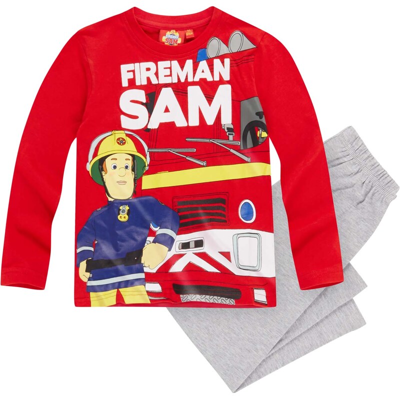 Feuerwehrmann Sam Pyjama grau in Größe 98 für Jungen aus 100% Baumwolle Graumelange: 95% Baumwolle 5% Viskose