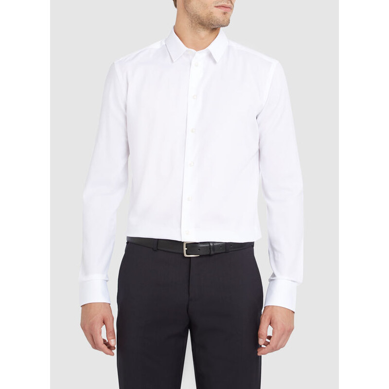 ARMANI COLLEZIONI Weißes Slim-Hemd mit kleinem Kragen aus Baumwoll-Piqué