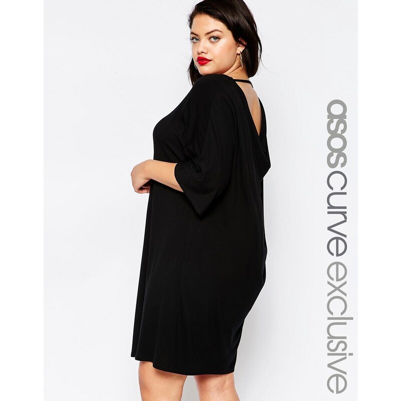 ASOS CURVE - T-Shirt-Kleid mit drapiertem Wasserfallausschnitt hinten - Schwarz