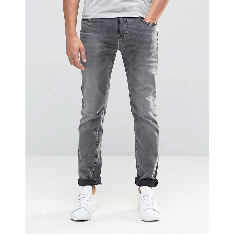 Selected Homme - Schmale Jeans mit Stretchanteil in verwaschenem Grau - Grau