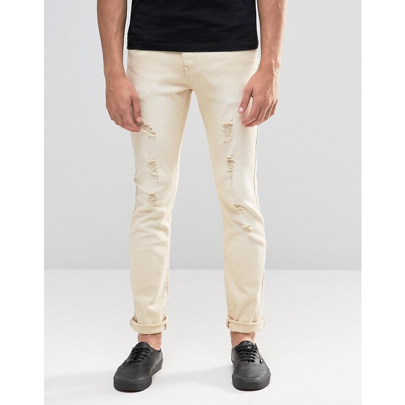 Always Rare Coloured - Enge Jeans mit Rip and Repair - Beige