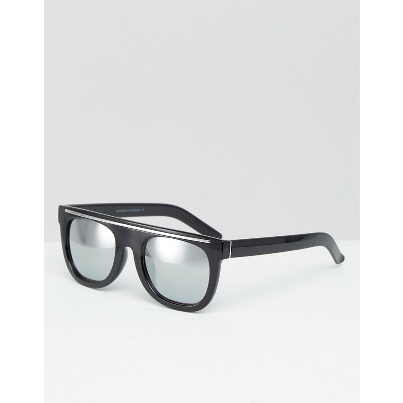 7X - Schwarze Sonnenbrille mit flachem Brauensteg - Schwarz