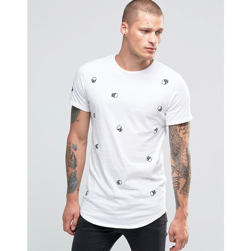 Religion - T-Shirt mit durchgehender Totenkopf-Stickerei - Weiß