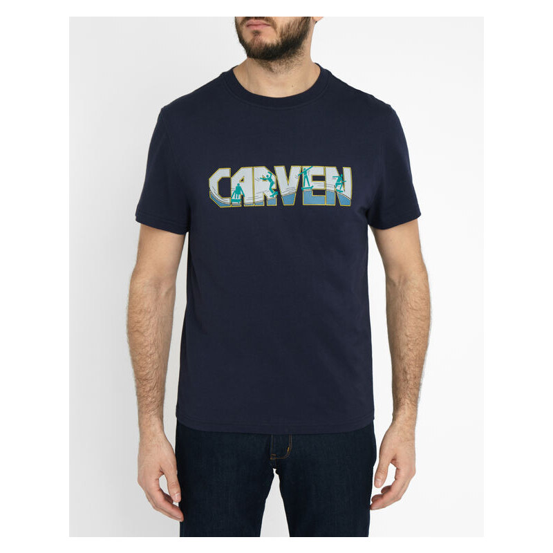 Marineblaues bedrucktes T-Shirt mit Carven-Logo