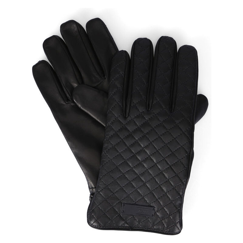 ARMANI COLLEZIONI Schwarze Handschuhe aus gestepptem Leder mit Armani-Logo und Innenseite aus Wolle