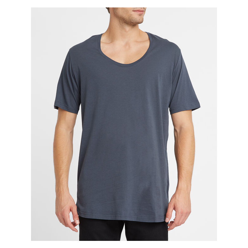 IRIEDAILY Langes T-Shirt mit tiefem Rundhalsausschnitt in Dunkelgrau