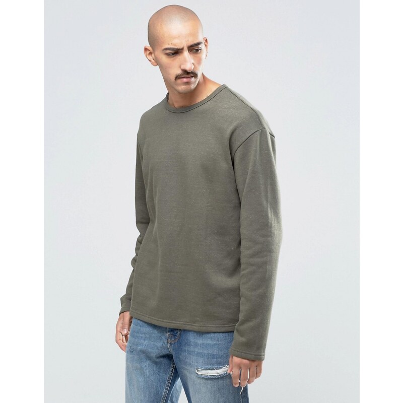Weekday - Simon - Sweatshirt aus Fleece mit unverarbeitetem Saum - Grün
