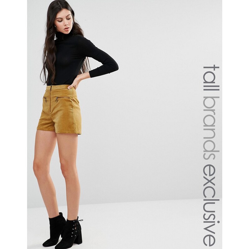 Glamorous Tall - Cord-Shorts mit hoher Taille und Reißverschlussdetail - Grün