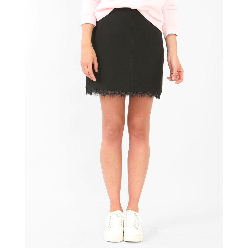 Minirock mit Spitze am Saum Schwarz, Größe M -Pimkie- Mode für Damen
