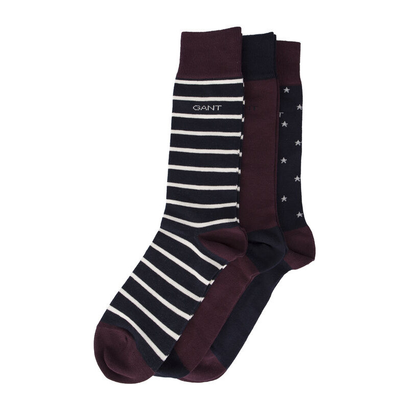 GANT Dreierpack Socken mit Motiv in Bordeauxrot