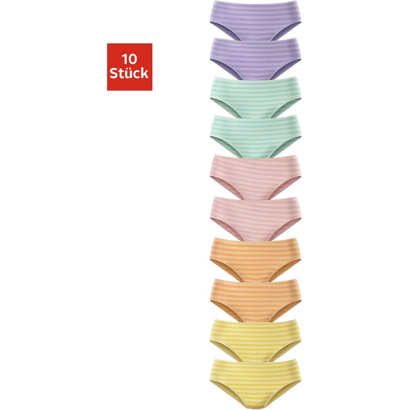 Große Größen: GO IN Jazzpants (10 Stück), in verschiedenen Farben mit Streifen, gestreift lila + gelb + grün + orange + rosa, Gr.32/34-48/50