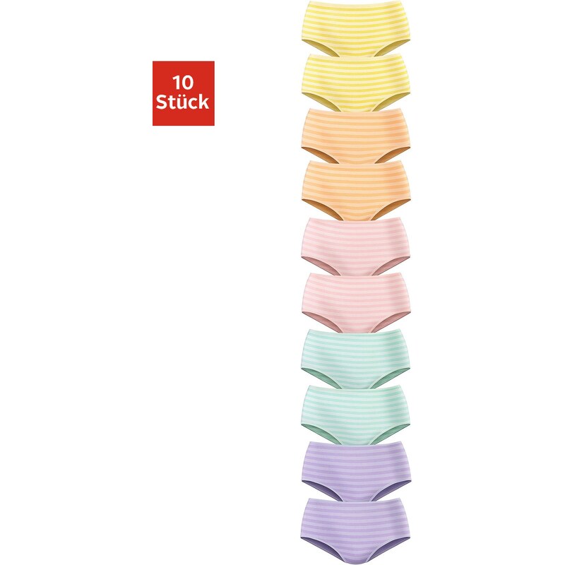Große Größen: GO IN Taillenslips (10 Stück), in verschiedenen Farben mit Streifen, gestreift lila + gelb + grün + orange + rosa, Gr.32/34-56/58