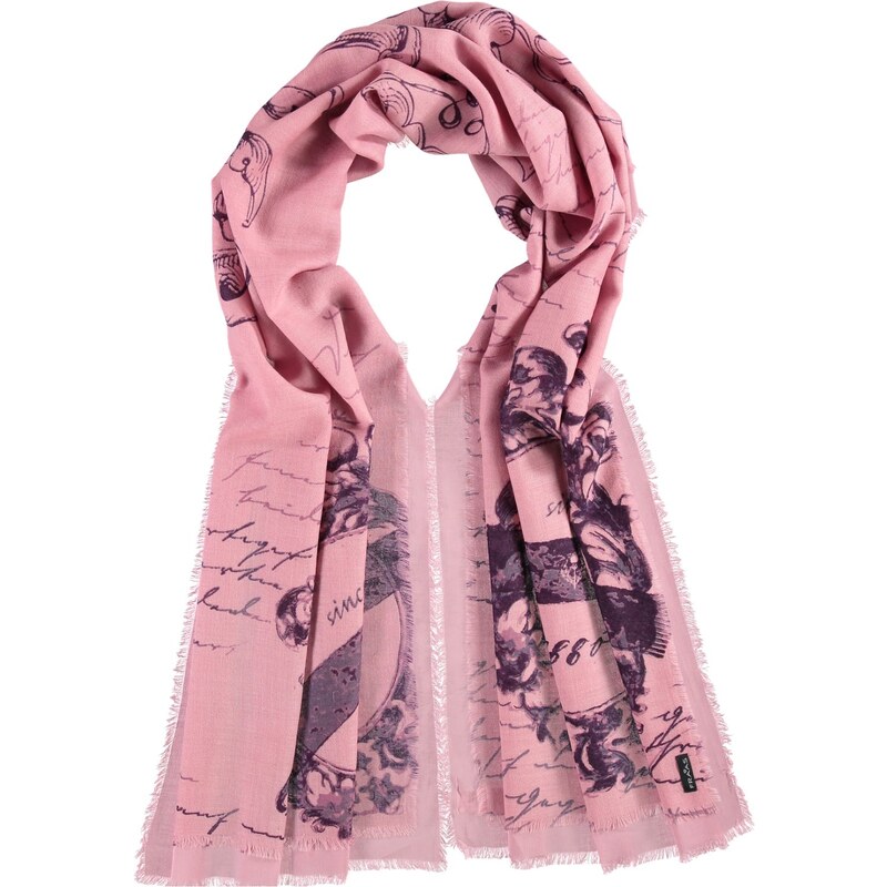 FRAAS Woll-Mix-Schal mit Ornamenten und Handschrift in rosa