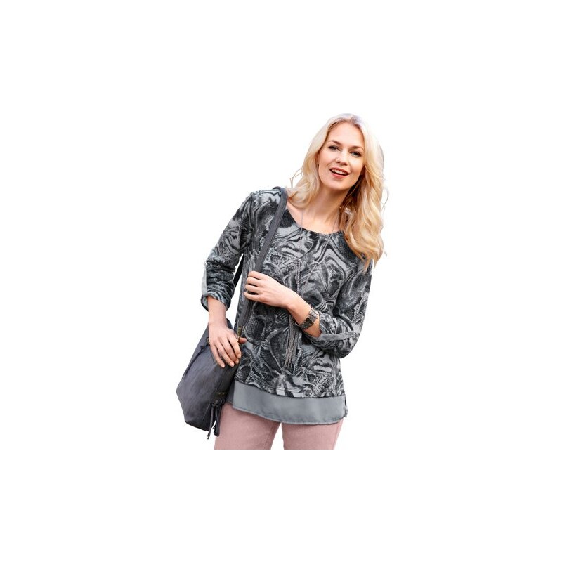 Damen Pullover mit transparentem Chiffon dekoriert Ambria grau 42,44,48,50,52