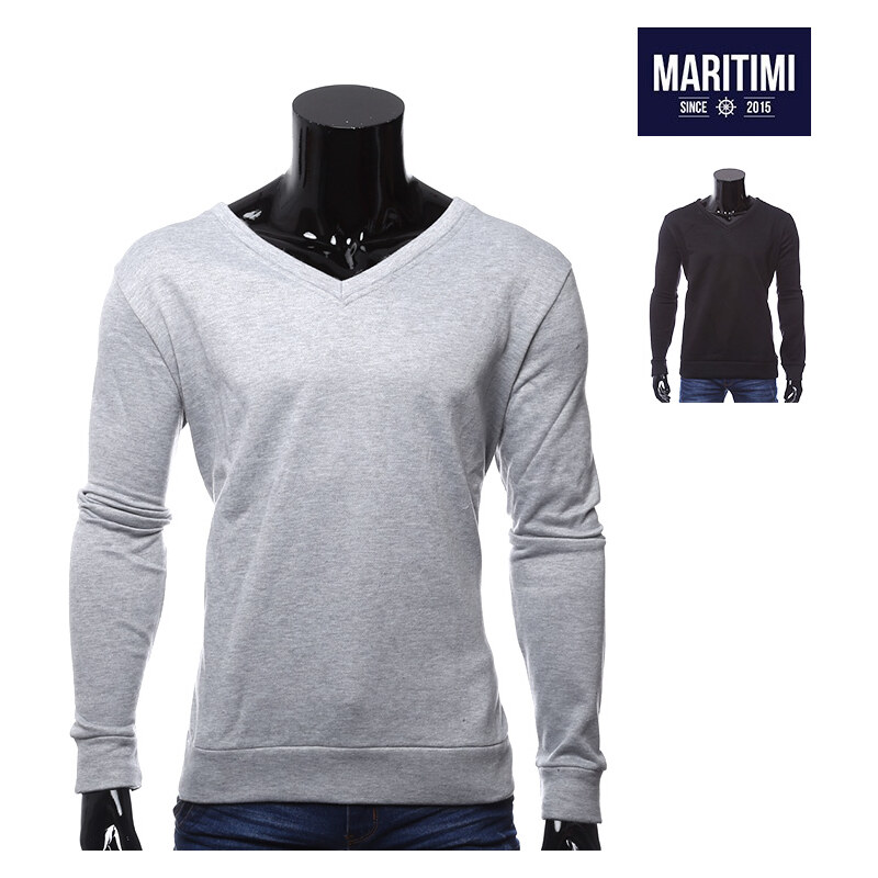 Maritimi Sweatshirt mit V-Ausschnitt Unifarben - 3XL - Schwarz