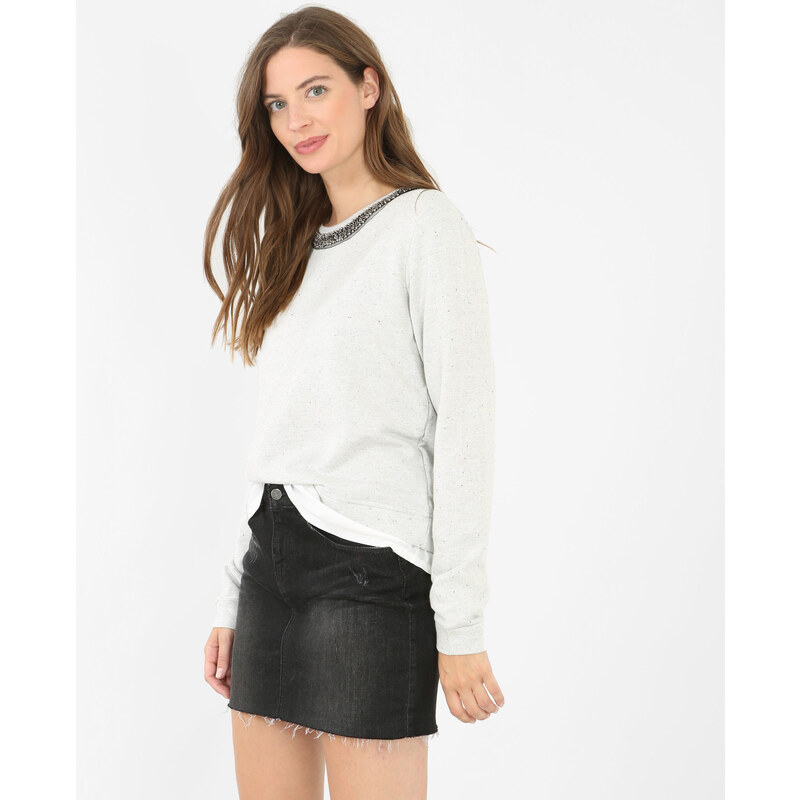 Sweatshirt mit Schmuck-Kragen Grau, Größe M -Pimkie- Mode für Damen