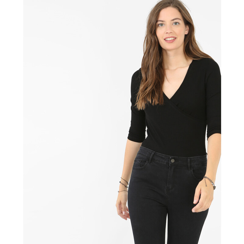 Wickel-T-Shirt Schwarz, Größe M -Pimkie- Mode für Damen