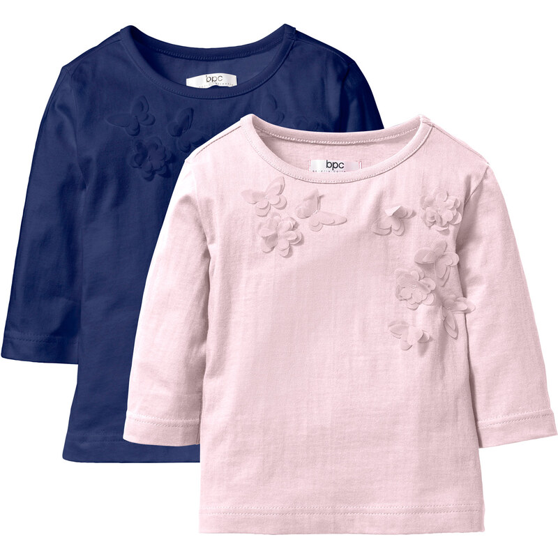 bpc bonprix collection Shirt mit Applikation (2er-Pack) 3/4 Arm in blau für Mädchen von bonprix
