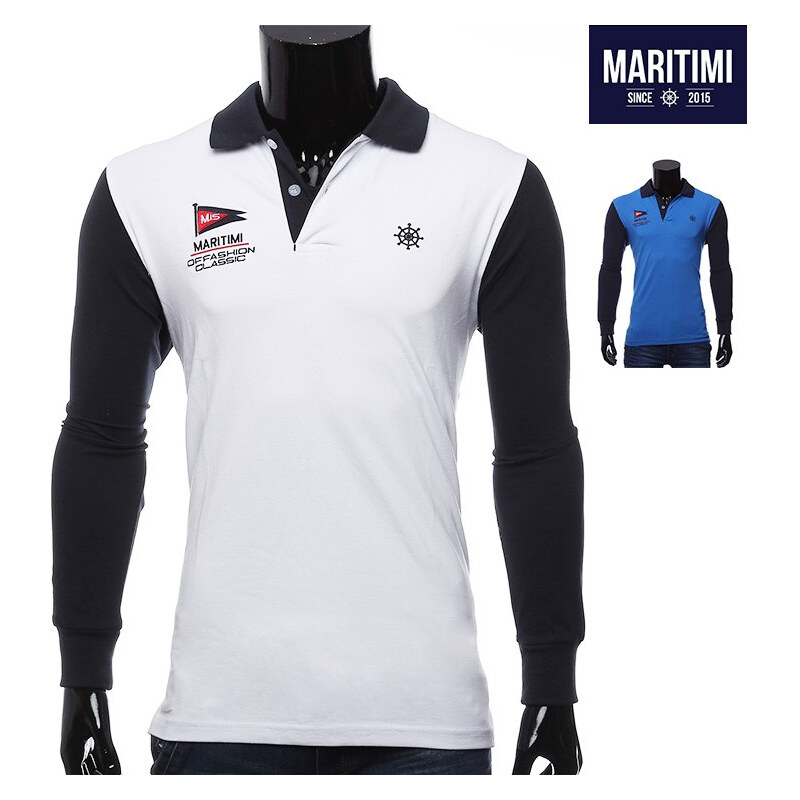 Maritimi Langarm-Poloshirt mit Stickereien - S - Blau