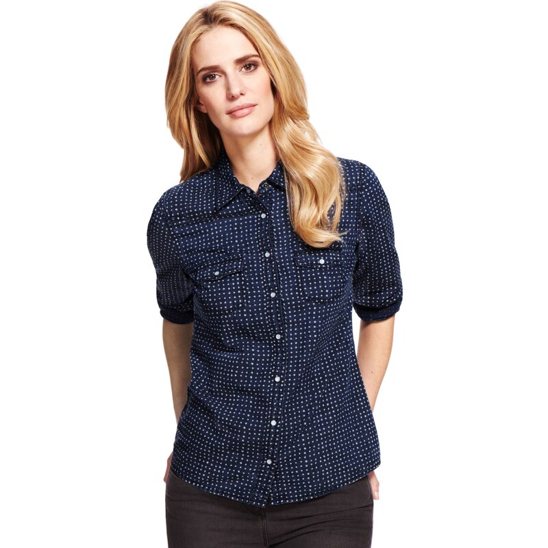 Marks and Spencer M&S Collection – Denim-Bluse mit Punktmuster