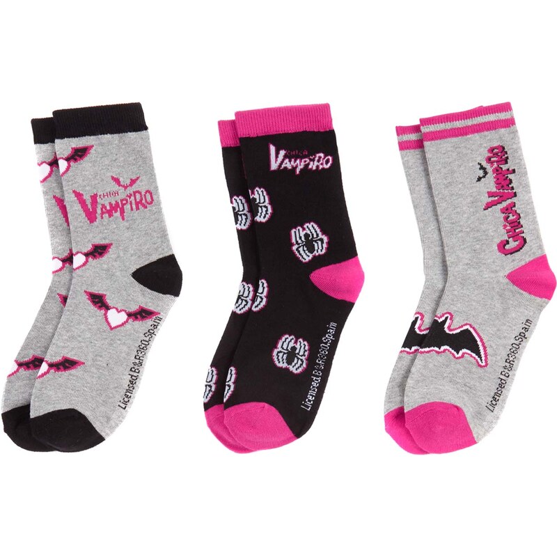 Chica Vampiro 3 er Pack Socken grau in Größe 27-30 für Mädchen aus 65% Baumwolle 33% Polyester 2% Elasthan