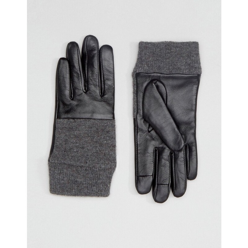 ASOS - Handschuhe aus Leder und Strick mit Touchscreen - Schwarz