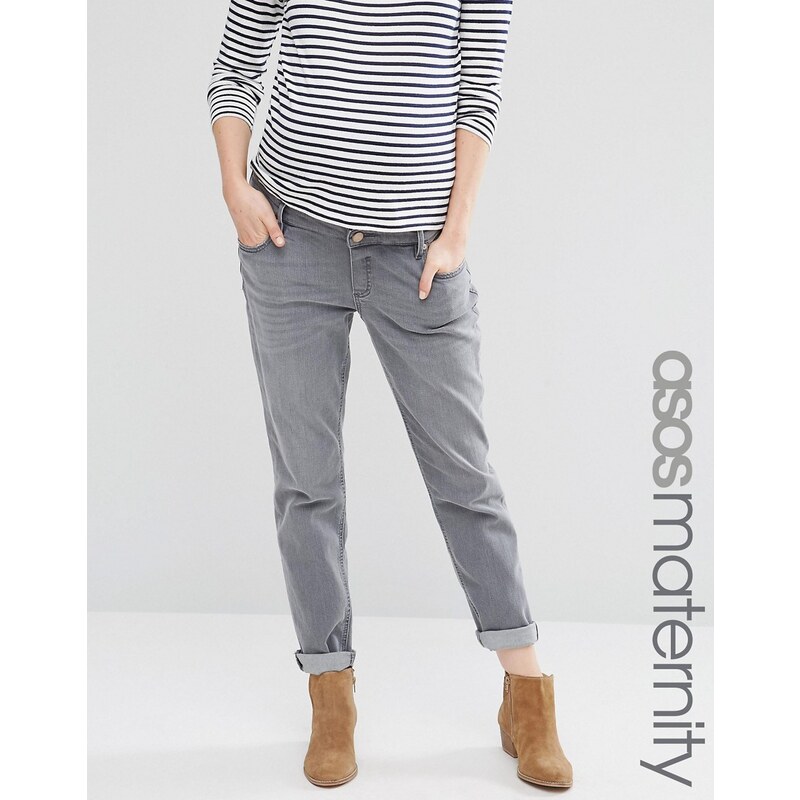 ASOS Maternity - Kimmi - Boyfriend-Jeans in Des Torres-Waschung mit Überbauchband - Grau