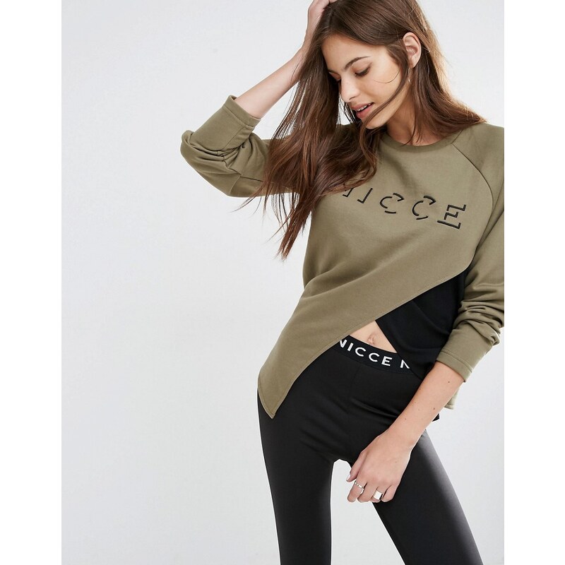 Nicce London - Asymmetrisches Sweatshirt mit Netzstofflage und Logostickerei - Mehrfarbig