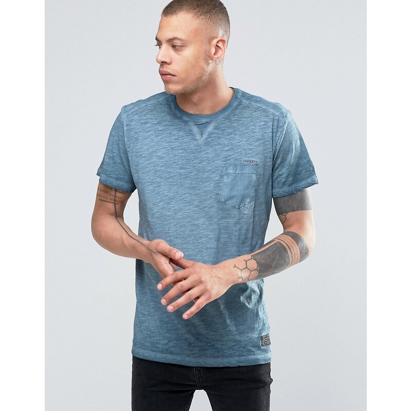 Solid - T-Shirt mit Rundhalsausschnitt in Ölwaschung mit Brusttasche - Marineblau