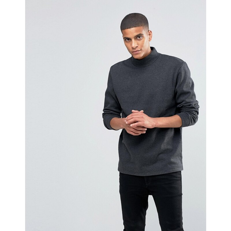 Solid - Jersey-Sweatshirt mit Stehkragen - Grau