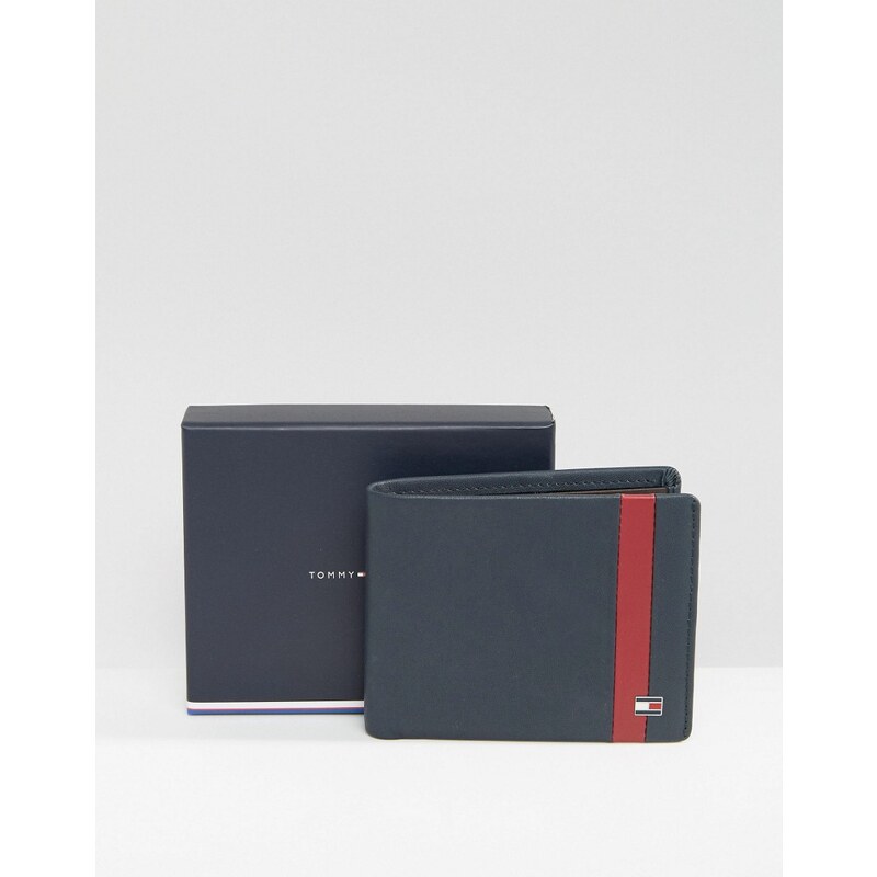 Tommy Hilfiger - Kleine Brieftasche aus Leder mit Blockstreifen - Marineblau