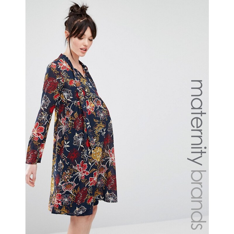 Mama.licious Mamalicious - Schwingendes Kleid mit Blumenmuster mit Kragenbindung - Mehrfarbig