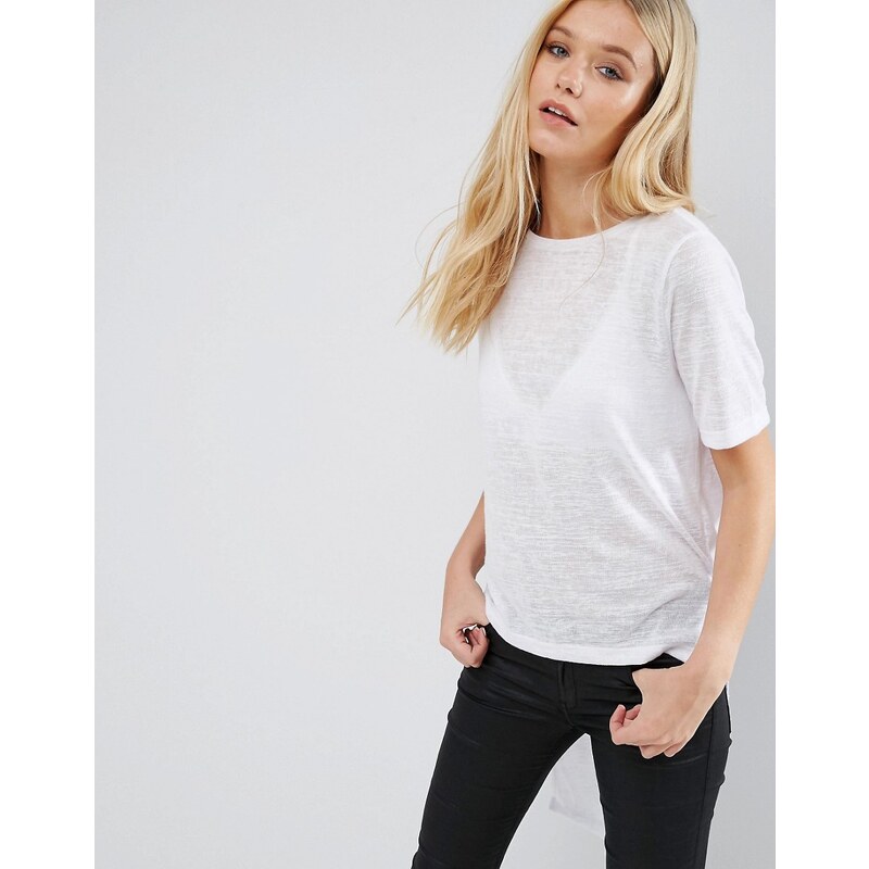 JDY - Margie - T-Shirt mit hinten längerem Saum - Weiß