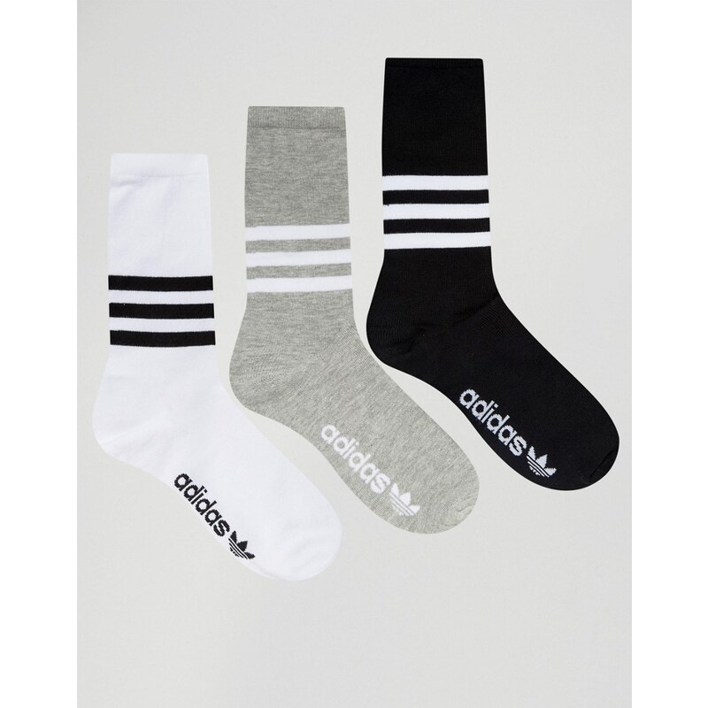 adidas Originals - 3er Pack unterschiedliche Socken mit drei Streifen - Mehrfarbig