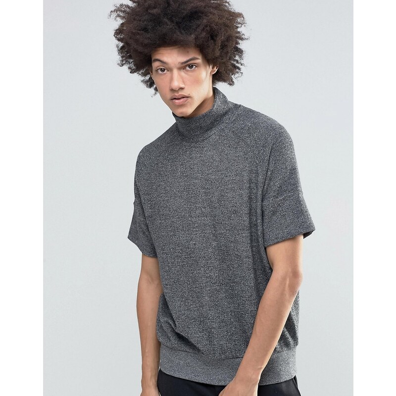 Weekday - Eighty - Meliertes, kurzärmliges Sweatshirt mit Rollkragen - Grau