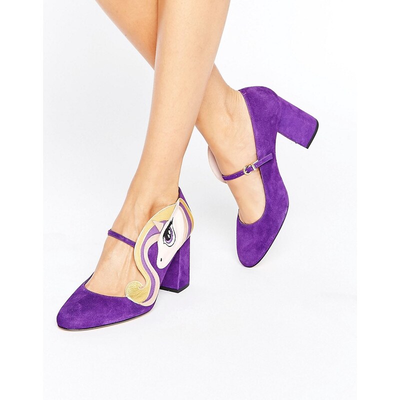 Minna Parikka - Glitzernde, violette Schuhe mit Absatz und Einhorn - Mehrfarbig