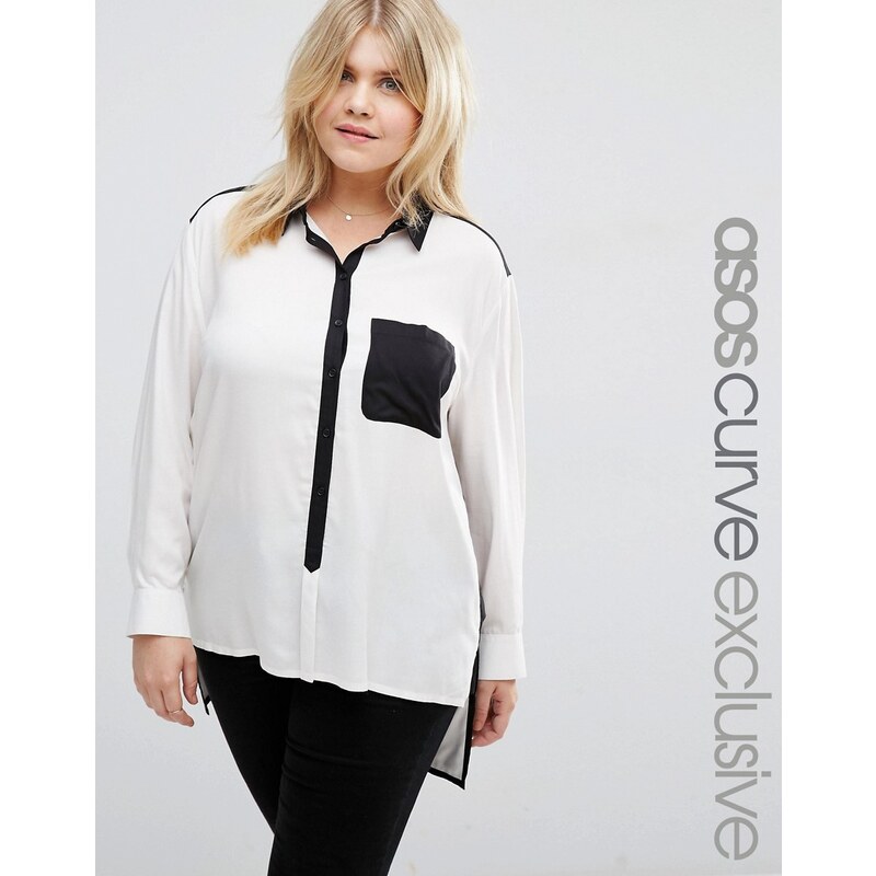 ASOS CURVE - Shirt mit Schwarz-Weiß-Farbblockdesign - Mehrfarbig