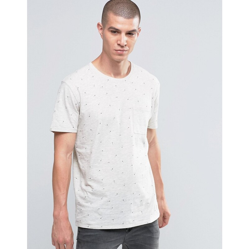 Selected Homme - T-Shirt mit Tasche und Pfeilprint - Weiß