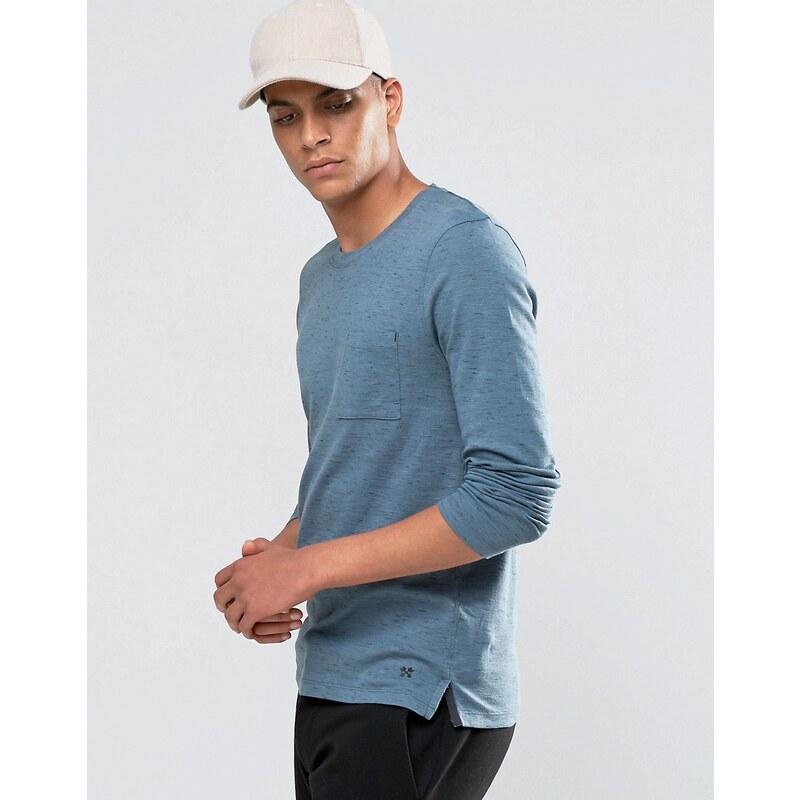 Selected Homme - Genopptes, langärmliges T-Shirt mit Tasche - Blau